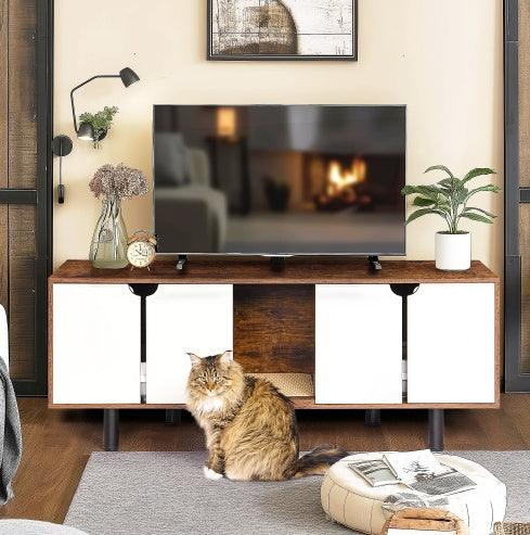 Special Cat Furniture - Litter Box Enclosure For 2 Cats, Double Hidden Litter Box, White Vintage - Pet's Dream