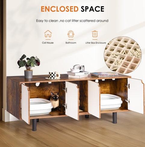 Special Cat Furniture - Litter Box Enclosure For 2 Cats, Double Hidden Litter Box, White Vintage - Pet's Dream