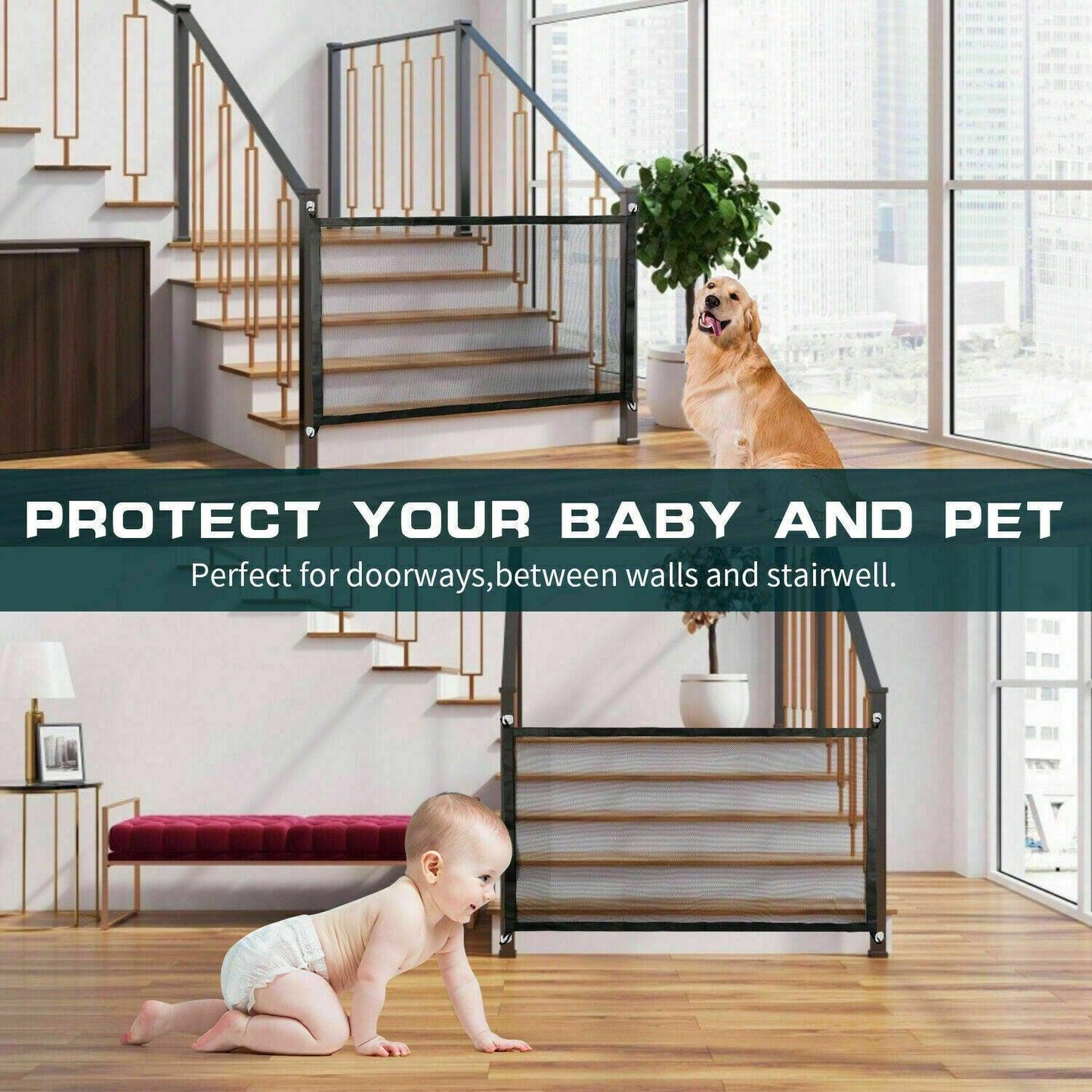 Safety Gate, Mesh Fence, Magic Portable Guard Net Stairs Doors - Pet's Dream