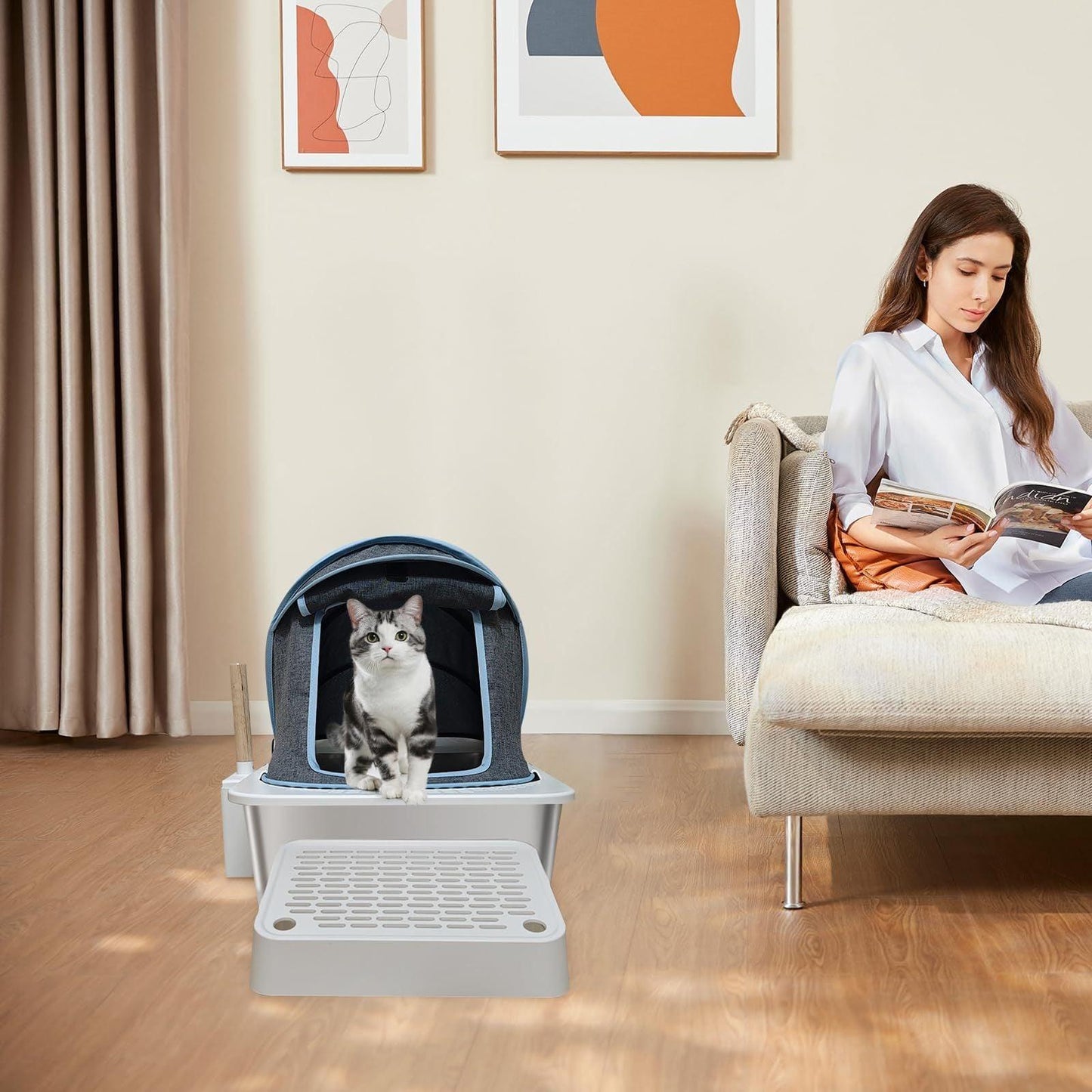 Stainless Steel Litter Box with Cloth Cover for Cats - Pet's Dream