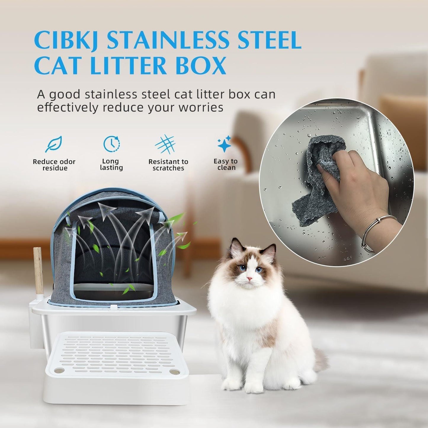 Stainless Steel Litter Box with Cloth Cover for Cats - Pet's Dream