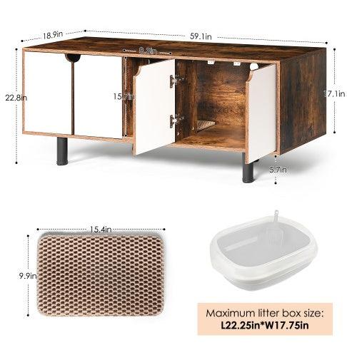 Special Cat Furniture - Litter Box Enclosure For 2 Cats, Double Hidden Litter Box, White Vintage - Pet's Dream