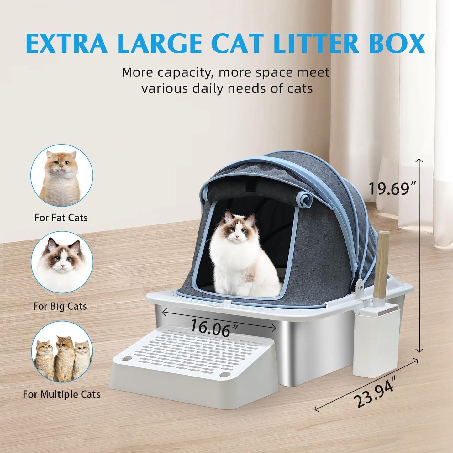 Stainless Steel Litter Box with Cloth Cover for Cats - Pet's Dream