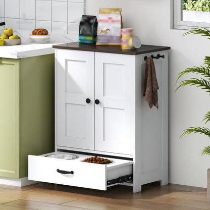 Feeding Station - Food Locker With Hidden Dog Bowl, Adjustable Panel, comfy Hook, for Medium Dog, White - Pet's Dream