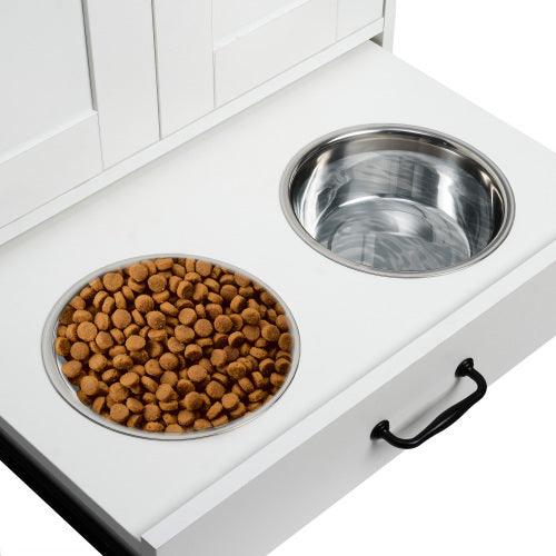 Feeding Station - Food Locker With Hidden Dog Bowl, Adjustable Panel, comfy Hook, for Medium Dog, White - Pet's Dream