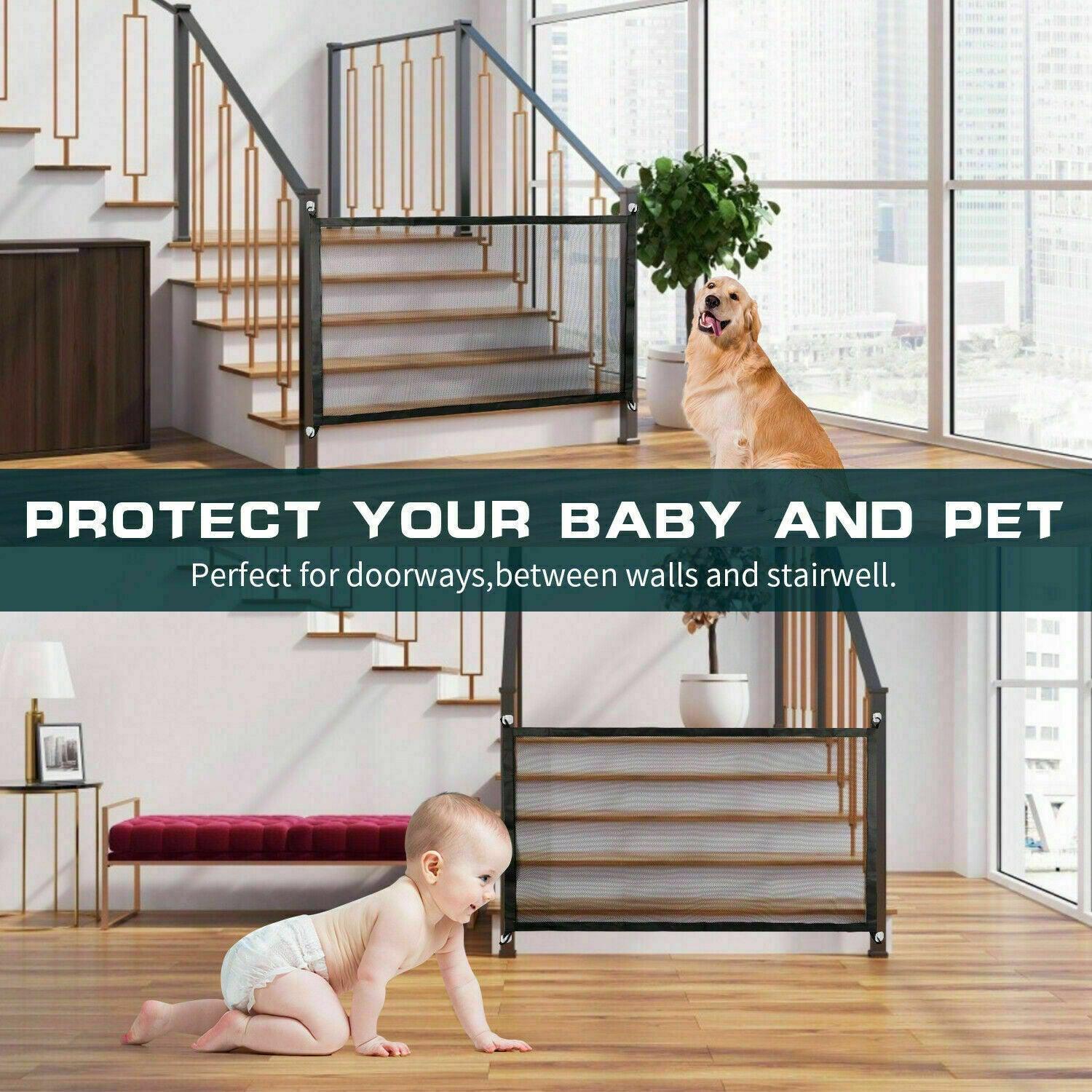 Safety Gate, Mesh Fence, Magic Portable Guard Net Stairs Doors - Pet's Dream