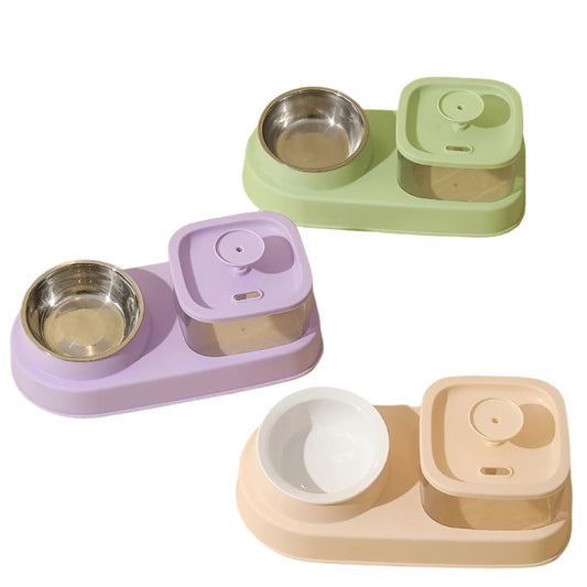 Water Dispenser And Feeding Bowl 2-in-1, Dry And Wet Separation Automatic Water Dispenser, Sturdy Feeding Bowl, Easy To Clean, Flow Design - Pet's Dream
