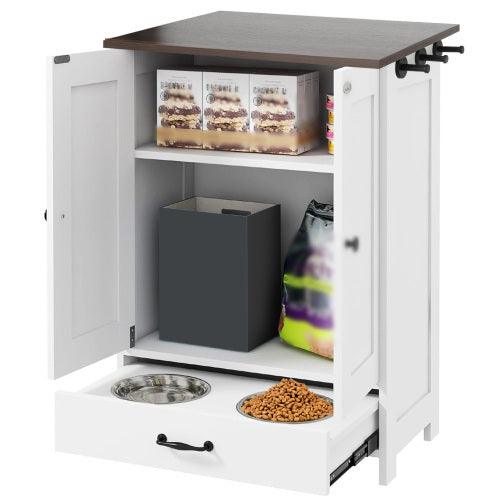 Feeding Station - Food Locker With Hidden Dog Bowl, Adjustable Panel, comfy Hook, for Medium Dog, White - Pet's Dream