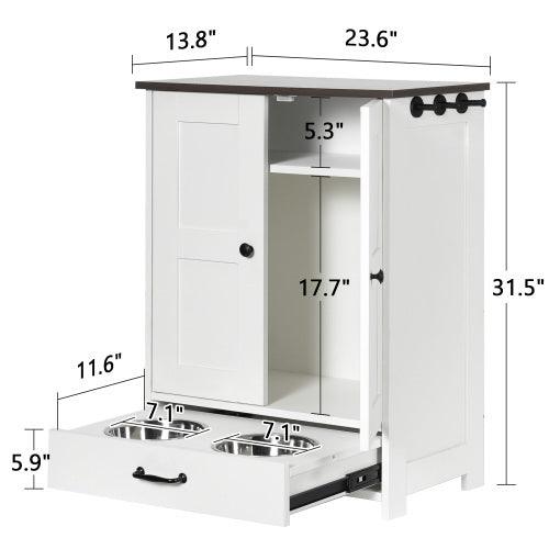 Feeding Station - Food Locker With Hidden Dog Bowl, Adjustable Panel, comfy Hook, for Medium Dog, White - Pet's Dream