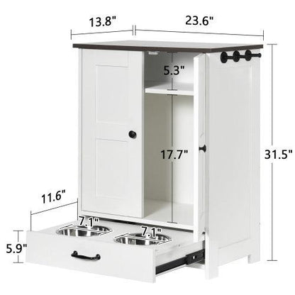 Feeding Station - Food Locker With Hidden Dog Bowl, Adjustable Panel, comfy Hook, for Medium Dog, White - Pet's Dream