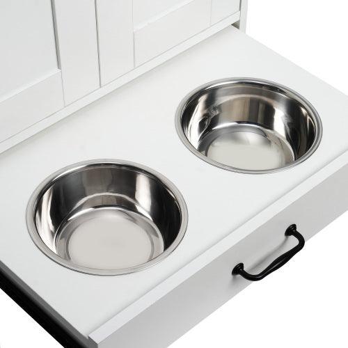Feeding Station - Food Locker With Hidden Dog Bowl, Adjustable Panel, comfy Hook, for Medium Dog, White - Pet's Dream