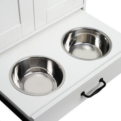 Feeding Station - Food Locker With Hidden Dog Bowl, Adjustable Panel, comfy Hook, for Medium Dog, White - Pet's Dream